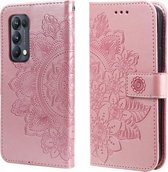 Voor OPPO Reno5 Pro + / Vind X3 Neo 7-bloemblaadje Bloemen Embossingpatroon Horizontale Flip PU-lederen hoes met houder & kaartsleuven & portemonnee & fotolijst (rosé goud)