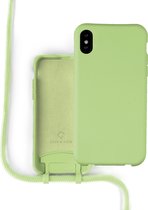 Coverzs Silicone case met koord - Telefoonhoesje met koord - Backcover hoesje met koord - touwtje - geschikt voor Apple iPhone Xr - lichtgroen