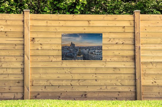 Posters de jardin en dehors de Madrid et de la Gran Vía au coucher du soleil - 90x60 cm - Toile de jardin - Affiche extérieure
