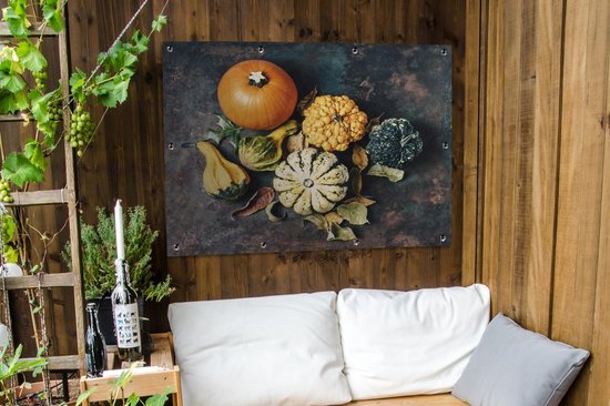 Affiche de jardin Citrouilles sur fond rouillé - 120x90 cm