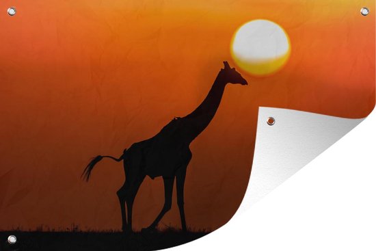 Tuindecoratie Giraffe - Lucht - Zon - Silhouette - 60x40 cm - Tuinposter - Tuindoek - Buitenposter
