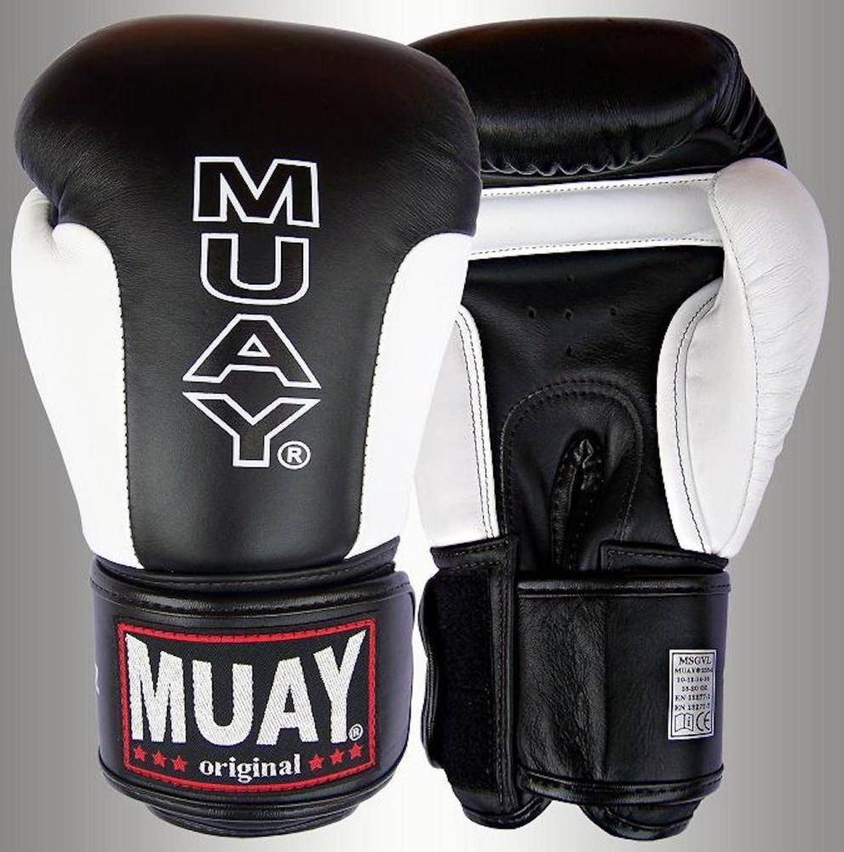 MUAY® Premium Leder Bokshandschoenen Zwart Wit 14 OZ