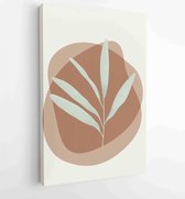 Earth tone background foliage line art drawing with abstract shape and watercolor 4 - Moderne schilderijen – Vertical – 1919347661 - 80*60 Vertical