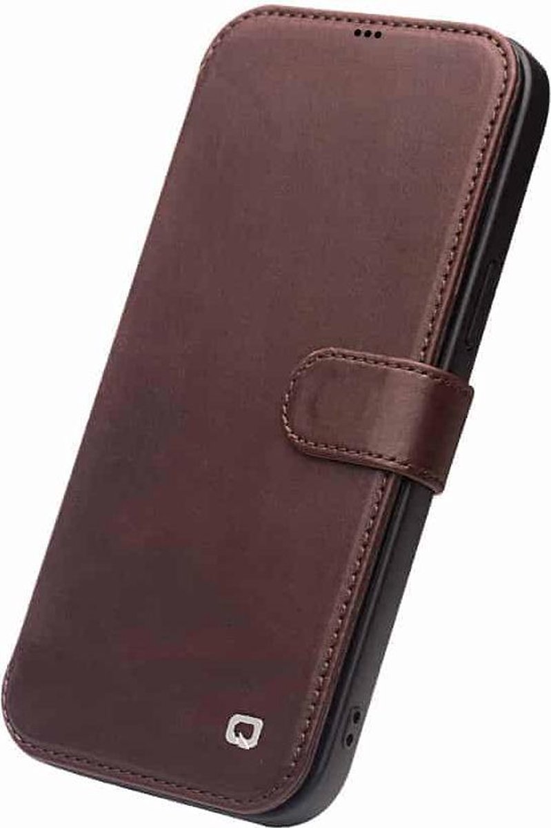 Qialino Genuine Leather Boekmodel hoesje iPhone XR Donkerbruin
