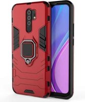 Voor Geschikt voor Xiaomi Redmi 9 schokbestendige pc + TPU beschermhoes met magnetische ringhouder (rood)