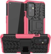 Voor OnePlus 9 Tyre Texture Shockproof TPU + PC beschermhoes met houder (roze)