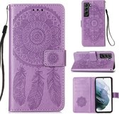 Voor Samsung Galaxy S21 + 5G Dream Catcher Afdrukken Horizontale Flip Leren Case met Houder & Kaartsleuven & Portemonnee & Lanyard (Paars)