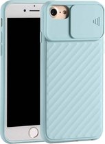 Voor iPhone SE 2020 Sliding Camera Cover Design Twill Anti-Slip TPU Case (Lichtblauw)
