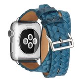 Voor Apple Watch Series 5 & 4 44mm / 3 & 2 & 1 42mm topnerf lederen reliÃ«f kroon horlogeband (blauw)