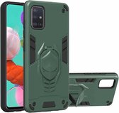 Voor Samsung Galaxy A50 2 in 1 Armor Knight Series PC + TPU beschermhoes met onzichtbare houder (diepgroen)