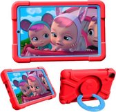 Voor Galaxy Tab A 8.4 (2020) T307 PC + siliconen schokbestendige combinatiebehuizing met 360 graden roterende houder en handvat (rood + blauw)