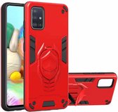 Voor Samsung Galaxy A71 2 in 1 Armor Knight Series PC + TPU beschermhoes met onzichtbare houder (rood)