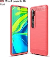 Voor Xiaomi Mi CC9 Pro / Note10 geborstelde textuur koolstofvezel TPU-hoes (rood)