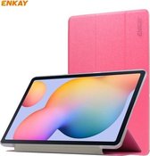 ENKAY ENK-8008 Drie opvouwbare zijden textuur PU-leer + pc Smart Case met houder voor Samsung Galaxy Tab S6 Lite P610 / P615 (Rose Red)