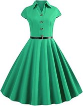 Effen kleur grote dunne slanke jurk met korte mouwen (kleur: groen maat: XXL)-Groen