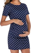 Jurk met ronde hals en korte mouwen voor zwangere vrouwen (kleur: marineblauw, maat: XL)-Blauw