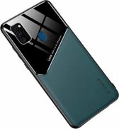 Voor Samsung Galaxy M30s All-inclusive lederen + organische glazen beschermhoes met metalen ijzeren plaat (donkergroen)