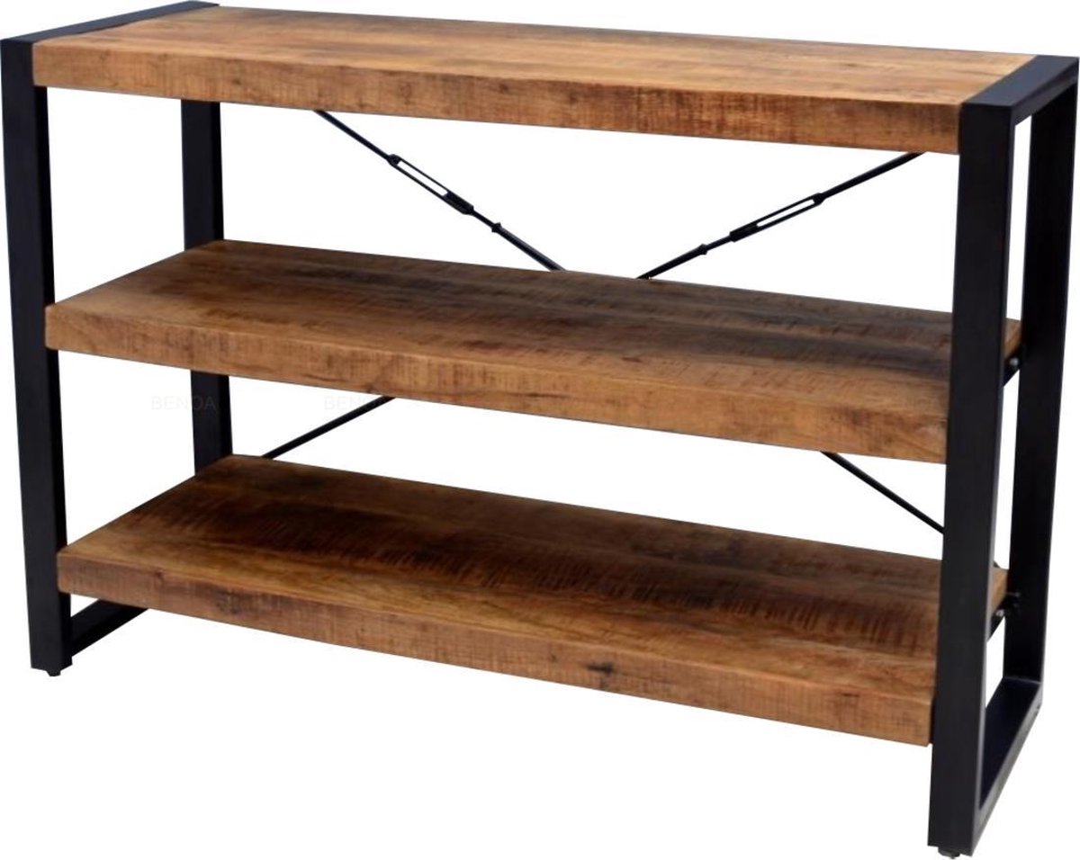 Mangohouten Boekenkast Britt 120 cm Laag Mahom Industrieel - Vitrinekast van Mangohout & Metaal - Industriële Buffetkast