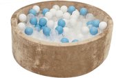 Velvet Ballenbak Goud 90x40 met 250 ballen Babyblauw, Transparant, Wit