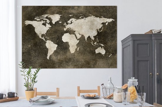 Peintures Toile Wereldkaart - Vintage - Sépia - 150x100 cm - Décoration murale