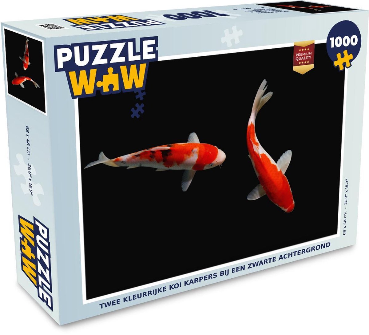 Afbeelding van product Puzzel 1000 stukjes volwassenen Koi karpers 1000 stukjes - Twee kleurrijke koi karpers bij een zwarte achtergrond - PuzzleWow heeft +100000 puzzels