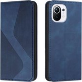 Voor Xiaomi Mi 11 Skin Feel Magnetic S-type Effen Kleur Horizontale Flip Lederen Case met Houder & Kaartsleuf & Portemonnee (Blauw)