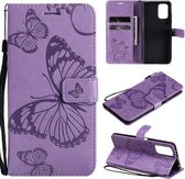 Voor Xiaomi Redmi Note 10 4G Pressed Printing Butterfly Pattern Horizontale Flip PU lederen tas met houder & kaartsleuven & portemonnee & lanyard (paars)