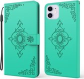 Reliëf Fortune Flower Pattern Horizontale Flip Leather Case met houder & kaartsleuf & portemonnee & lanyard voor iPhone 11 (groen)