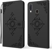 Voor Samsung Galaxy A10e / A20e Reliëf Fortune Bloempatroon Horizontale Flip Leren Case met Houder & Kaartsleuf & Portemonnee & Lanyard (Zwart)