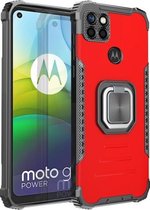 Voor Motorola Moto G9 Power Fierce Warrior Series Armor All-inclusive schokbestendig aluminium + TPU beschermhoes met ringhouder (rood)