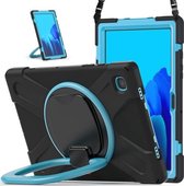 Voor Samsung Galaxy Tab A7 10.4 (2020) T500 / T505 siliconen + pc beschermhoes met houder en schouderriem (zwart + blauw)