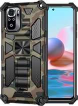 Voor Geschikt voor Xiaomi Redmi Note 10 Pro Max camouflage pantser schokbestendig TPU + pc magnetische beschermhoes met houder (legergroen)