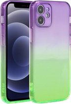 Rechte rand kleurverloop TPU beschermhoes voor iPhone 12 mini (paars groen)