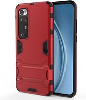 Voor Geschikt voor Xiaomi Mi 10S schokbestendige pc + TPU beschermhoes met verborgen houder (rood)