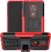 Voor Motorola Moto G Play (2021) Bandentextuur Schokbestendig TPU + pc-beschermhoes met houder (rood)