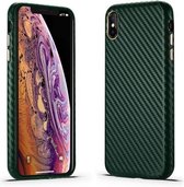 Koolstofvezel lederen textuur Kevlar anti-val telefoon beschermhoes voor iPhone XS Max (groen)