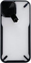 360 graden rotatie 2 in 1 pc + TPU schokbestendige behuizing met metalen spiegellensafdekking en houderfuncties voor iPhone 12 mini (matzwart)