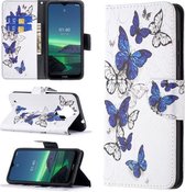 Voor Nokia 1.4 Gekleurde Tekening Patroon Horizontale Flip Leren Case met Houder & Kaartsleuven & Portemonnee (Blauwe Vlinders)