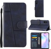 Voor Xiaomi Redmi 9A Stiksels Kalf Textuur Gesp Horizontale Flip Leren Case met Houder & Kaartsleuven & Portemonnee & Lanyard (Blauw)