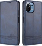 Voor Xiaomi Mi 11 Lite AZNS Magnetische Kalfsstructuur Horizontale Flip Leren Case met Kaartsleuven & Houder & Portemonnee (Donkerblauw)