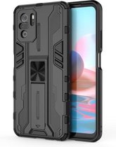 Voor Geschikt voor Xiaomi Redmi Note 10 4G Supersonic PC + TPU schokbestendige beschermhoes met houder (zwart)