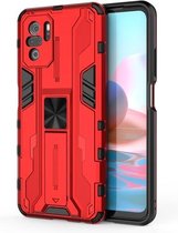 Voor Geschikt voor Xiaomi Redmi Note 10 4G Supersonic PC + TPU schokbestendige beschermhoes met houder (rood)