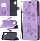 Voor Samsung Galaxy A32 4G Twee Vlinders Embossing Patroon Horizontale Flip Leren Case met Houder & Kaartsleuf & Portemonnee & Lanyard (Paars)