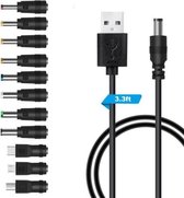 11 in 1 DC-netsnoer USB multifunctionele uitwisselingsstekker USB-oplaadkabel (zwart)