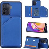 Voor OPPO A94 Skin Feel PU + TPU + PC Achterkant Schokbestendig hoesje met kaartsleuven & houder & fotolijst (blauw)