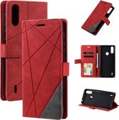 Voor Motorola Moto E7 Power Skin Feel Splicing Horizontale Flip lederen tas met houder & kaartsleuven & portemonnee & fotolijst (rood)