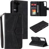 Voor Samsung Galaxy S21 FE Stiksels Kalfsstructuur Horizontale Flip Leren Case met Houder & Kaartsleuven & Portemonnee (Zwart)