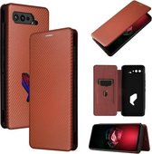 Voor Asus ROG Phone 5 Koolstofvezel Textuur Magnetische Horizontale Flip TPU + PC + PU lederen tas met kaartsleuf (bruin)