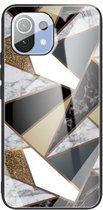 Voor Xiaomi Mi 11 Lite Abstract Marble Pattern Glass beschermhoes (Rhombus Golden)