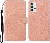 Voor Samsung Galaxy A32 4G etnische stijl reliëf patroon horizontale flip lederen tas met houder & kaartsleuven & portemonnee & lanyard (roze)